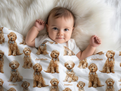 Goldendoodle Baby Swaddle Set With Name For Dog Loving New Parents First Newborn Doodle Coming Home Hospital Photo Outfit Baby Shower Gift - Charles Alex