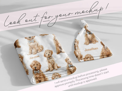 Goldendoodle Baby Swaddle Set With Name For Dog Loving New Parents First Newborn Doodle Coming Home Hospital Photo Outfit Baby Shower Gift - Charles Alex