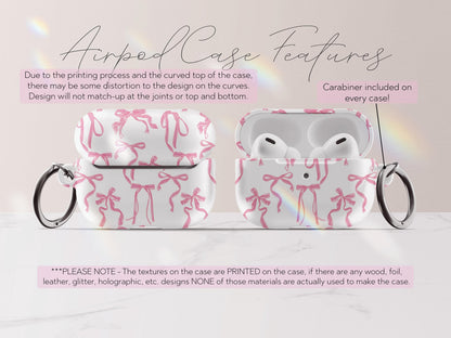 Coquette Bow AirPods Case Cover Pink Ribbon Print Cute Glossy Protective Earbud Feminine Tech Accessory Gift for Her Stylish Custom Present