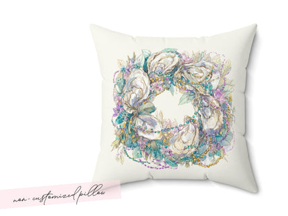 New Orleans Oyster Mardi Gras Wreath Pillow Coastal Carnival Decor Personalized Gift for Her Southern Hostess Seasonal Sofa Accent Cushion - Charles Alex