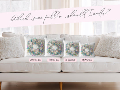 New Orleans Oyster Mardi Gras Wreath Pillow Coastal Carnival Decor Personalized Gift for Her Southern Hostess Seasonal Sofa Accent Cushion - Charles Alex