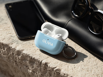 Solid Blue AirPod Case Cover Personalized Color Protective Tech Accessory Gift for Him Custom Present for Guy Minimal Aesthetic Gadget Lover