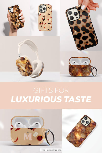 Personalized Tortoiseshell AirPod Case Custom Protective Cover Brown Marble Pattern Stylish Accessory Gift for Her Modern Tech Present - Charles Alex