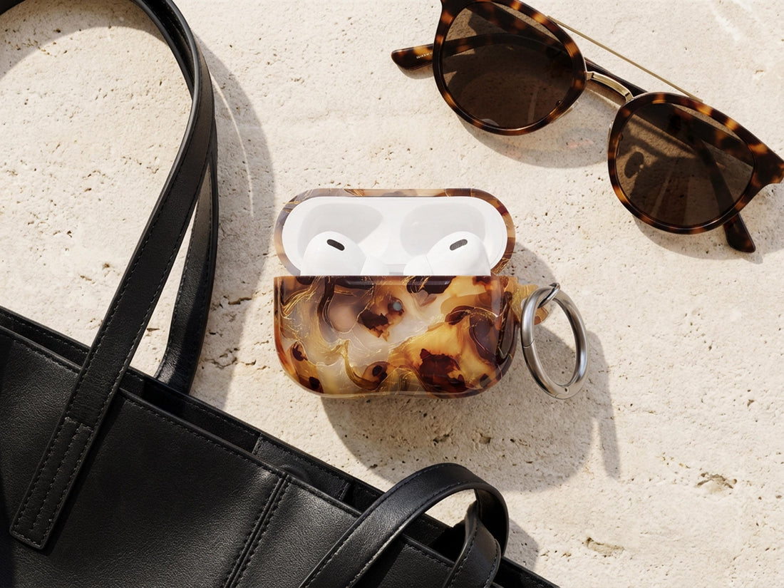 Personalized Tortoiseshell AirPod Case Custom Protective Cover Brown Marble Pattern Stylish Accessory Gift for Her Modern Tech Present - Charles Alex