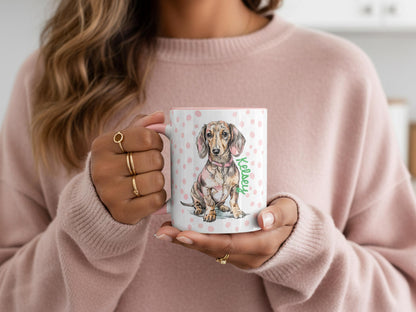 Dachshund Mug Personalized Pet Name Custom Dog Lover Gift Cute Puppy Coffee Cup Dog Mom Present Pet Parent Keepsake Custom Dog Illustration