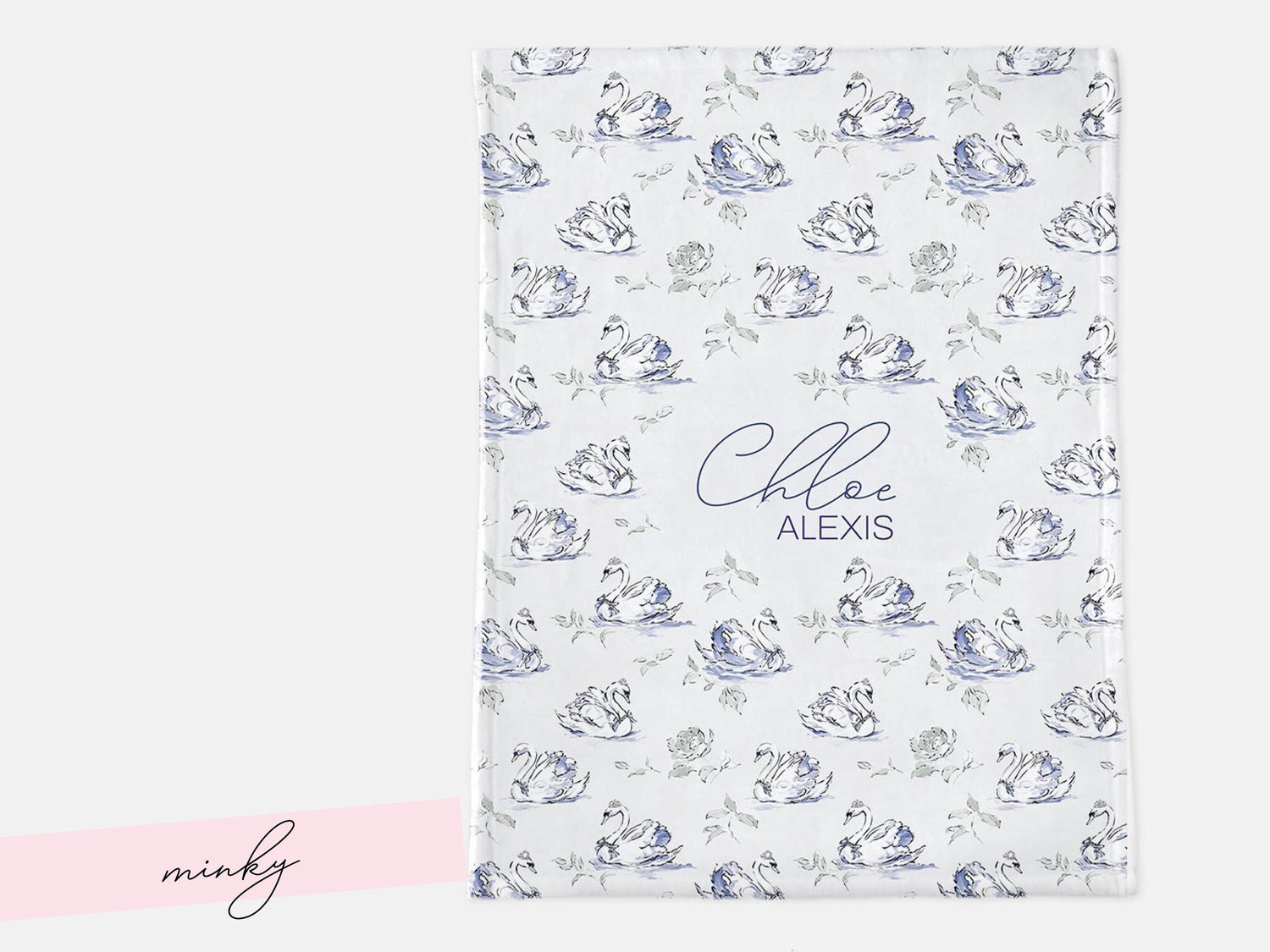 Swan Baby Blanket Personalized Elegant Girl Swaddle Newborn Name Keepsake Nursery Accent Timeless Hospital Welcome Gift