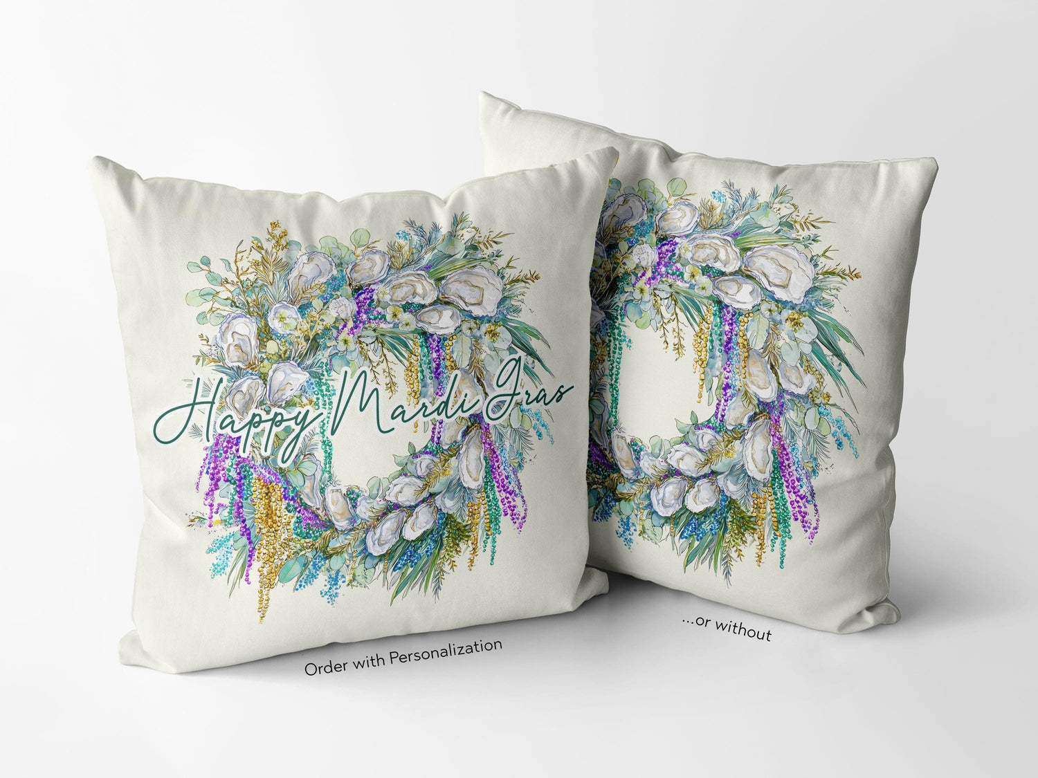 Mardi Gras Festive Oyster Pillow Cover Party Host Gift Hostess Guest Room Home Decor Carnival Season Print Southern Coastal Interior Design - Charles Alex