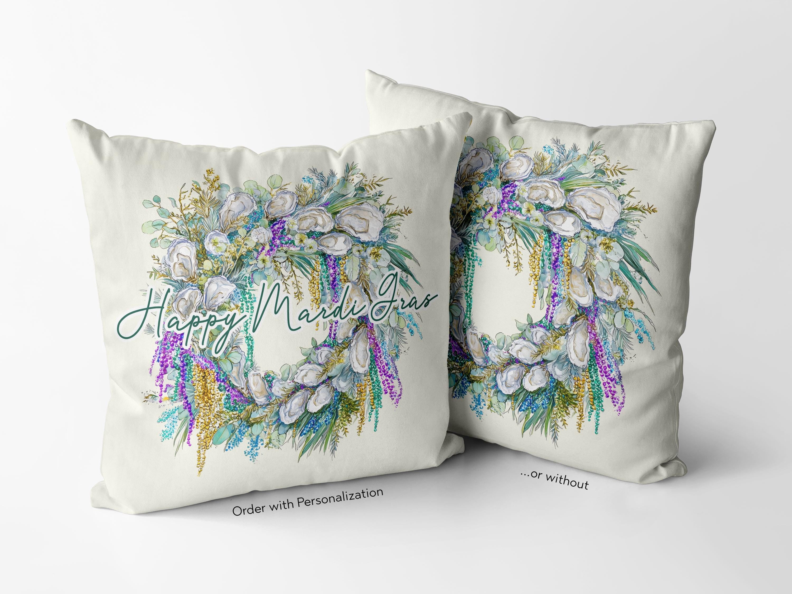 Mardi Gras Festive Oyster Pillow Cover Party Host Gift Hostess Guest Room Home Decor Carnival Season Print Southern Coastal Interior Design - Charles Alex