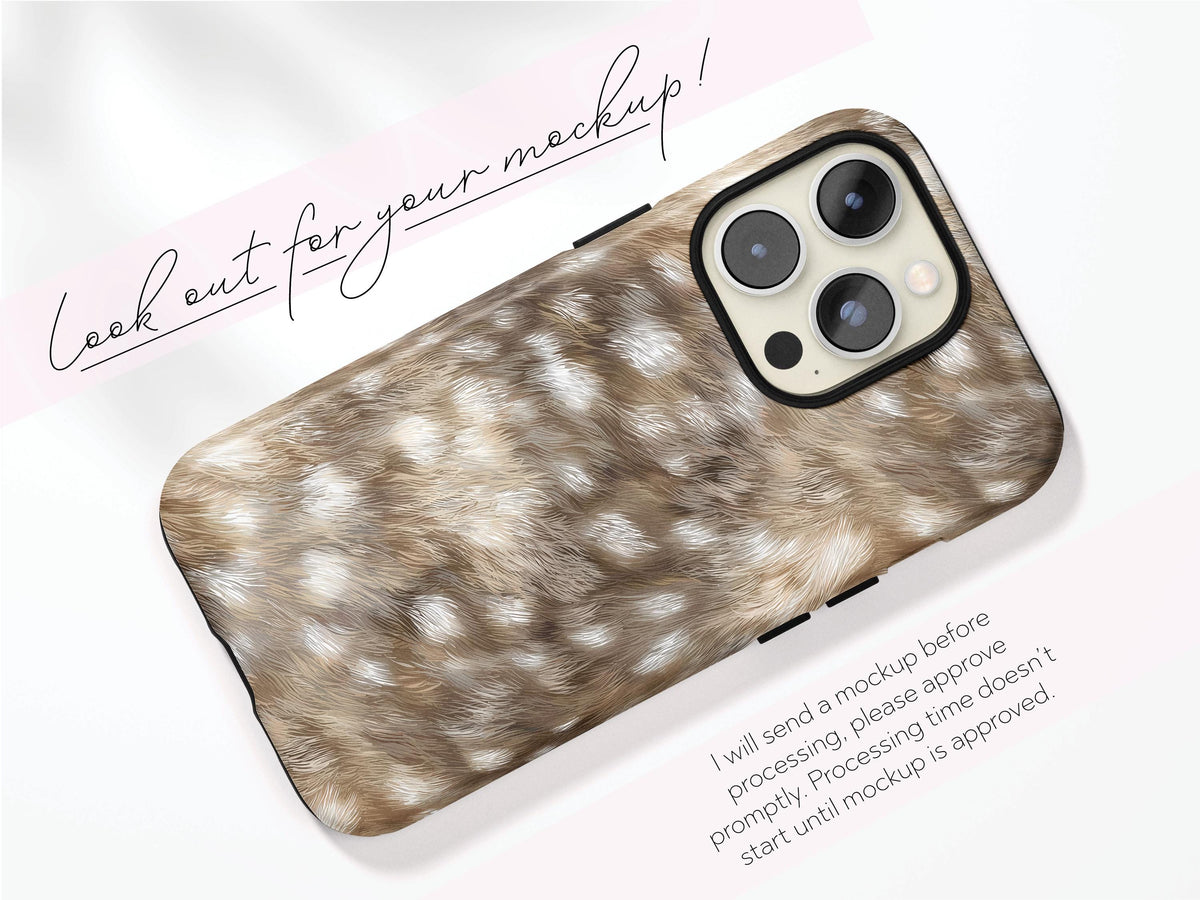 Deer Hide Phone Case Neutral Antelope Print Protective iPhone Cover Stylish Animal Pattern Gift for Her Beige Aesthetic Modern Accessory