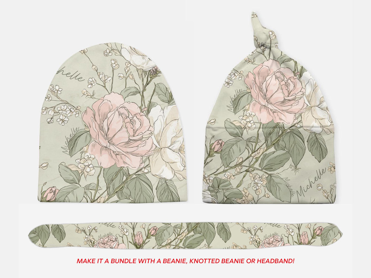 Personalized Cottagecore Floral Swaddle Blanket Vintage Floral Toile Baby Blanket With Name  French Country Garden Gift For Baby Shower