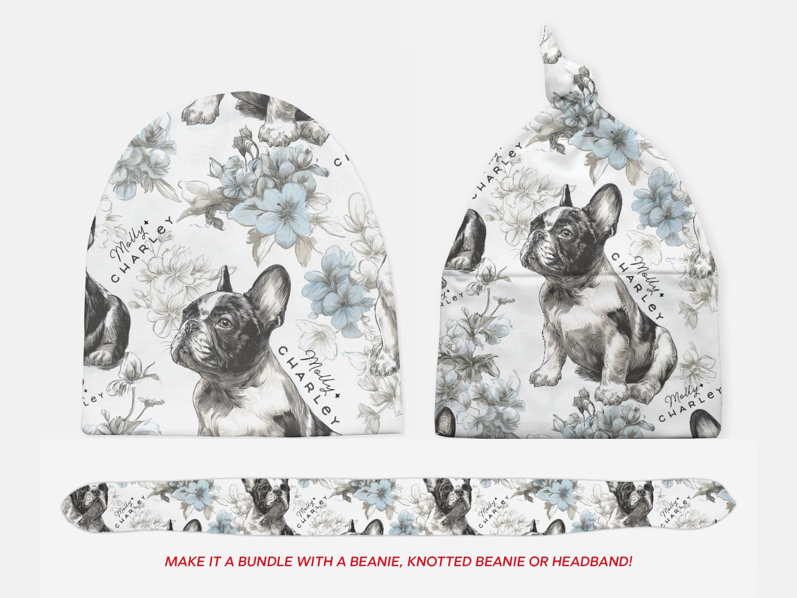 French Bulldog Floral Toile Swaddle or Minky Blanket - Charles Alex