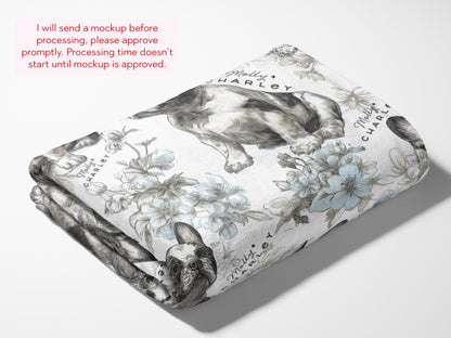 French Bulldog Floral Toile Swaddle or Minky Blanket - Charles Alex