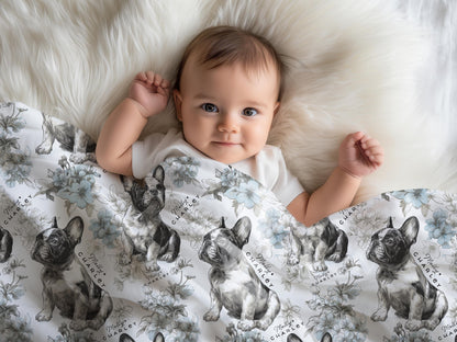 French Bulldog Floral Toile Swaddle or Minky Blanket - Charles Alex