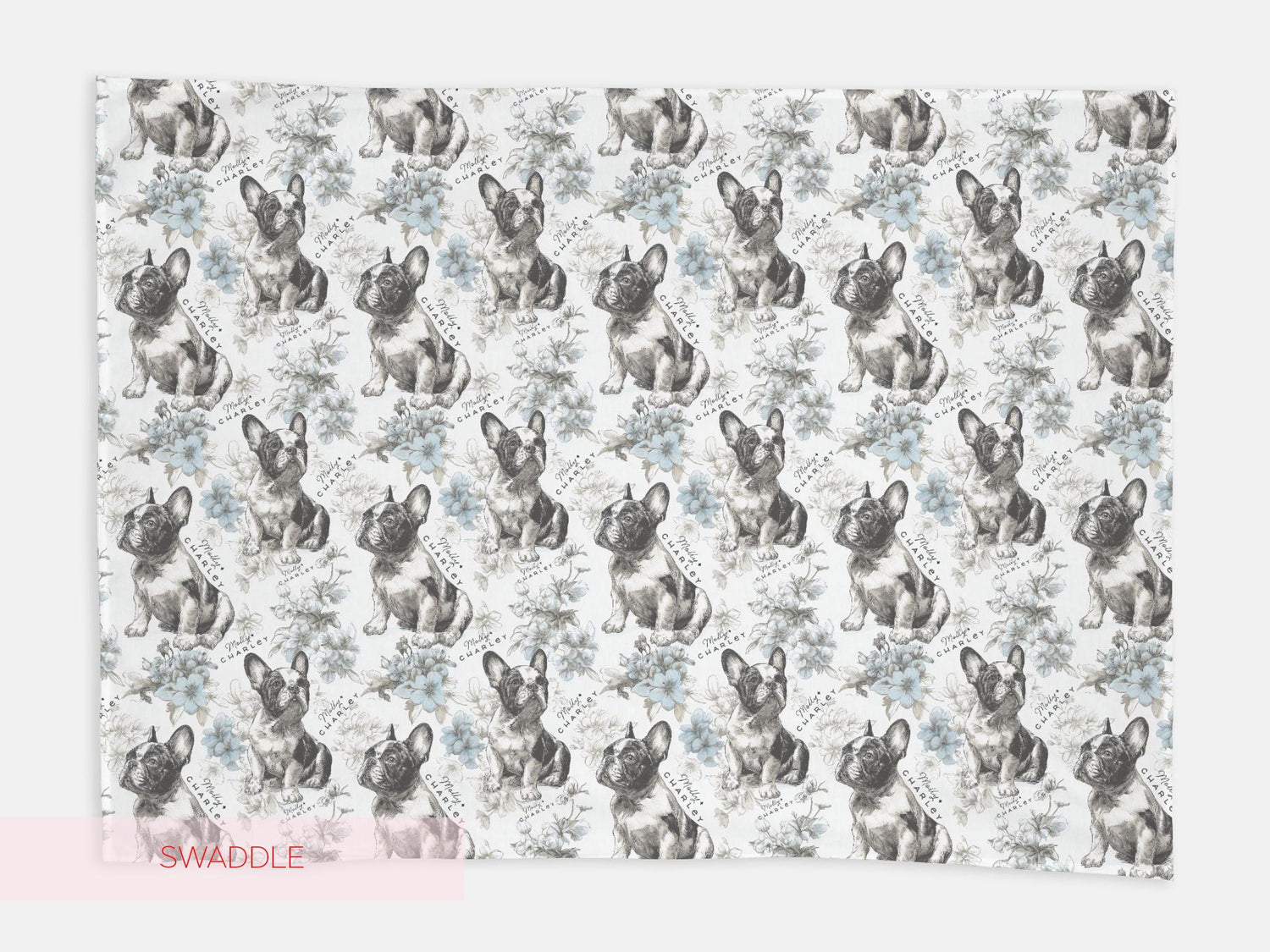 French Bulldog Floral Toile Swaddle or Minky Blanket - Charles Alex