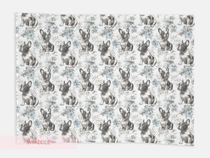 French Bulldog Floral Toile Swaddle or Minky Blanket - Charles Alex