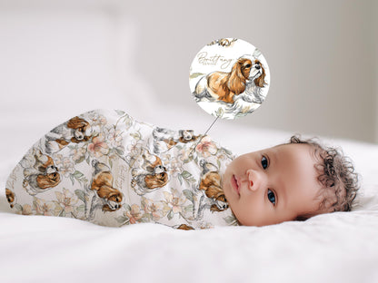 Cavalier King Charles Spaniel Floral Swaddle or Minky Blanket