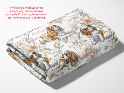 Cavalier King Charles Spaniel Floral Swaddle or Minky Blanket