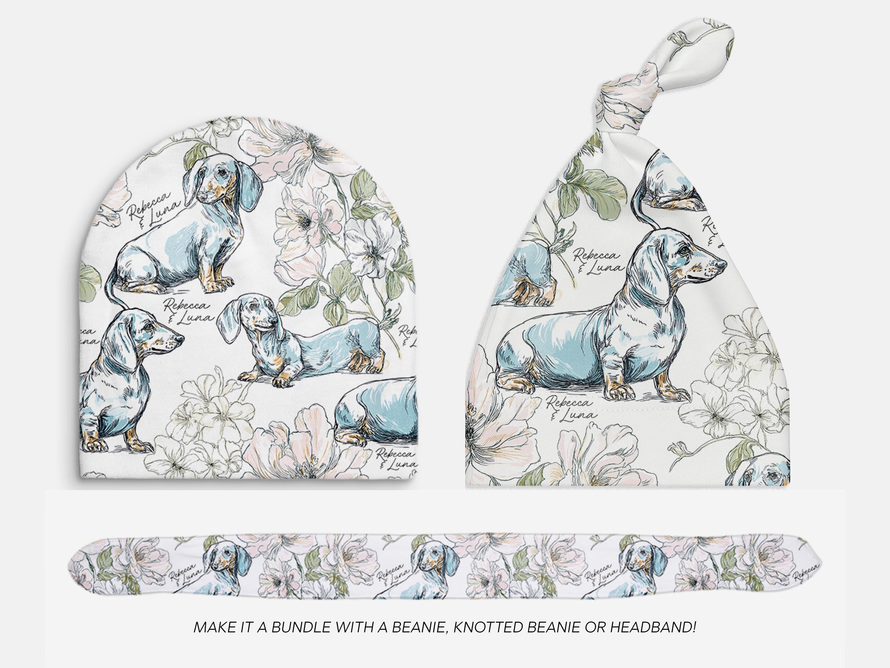 Dachshund Floral Toile Swaddle or Minky Blanket - Charles Alex