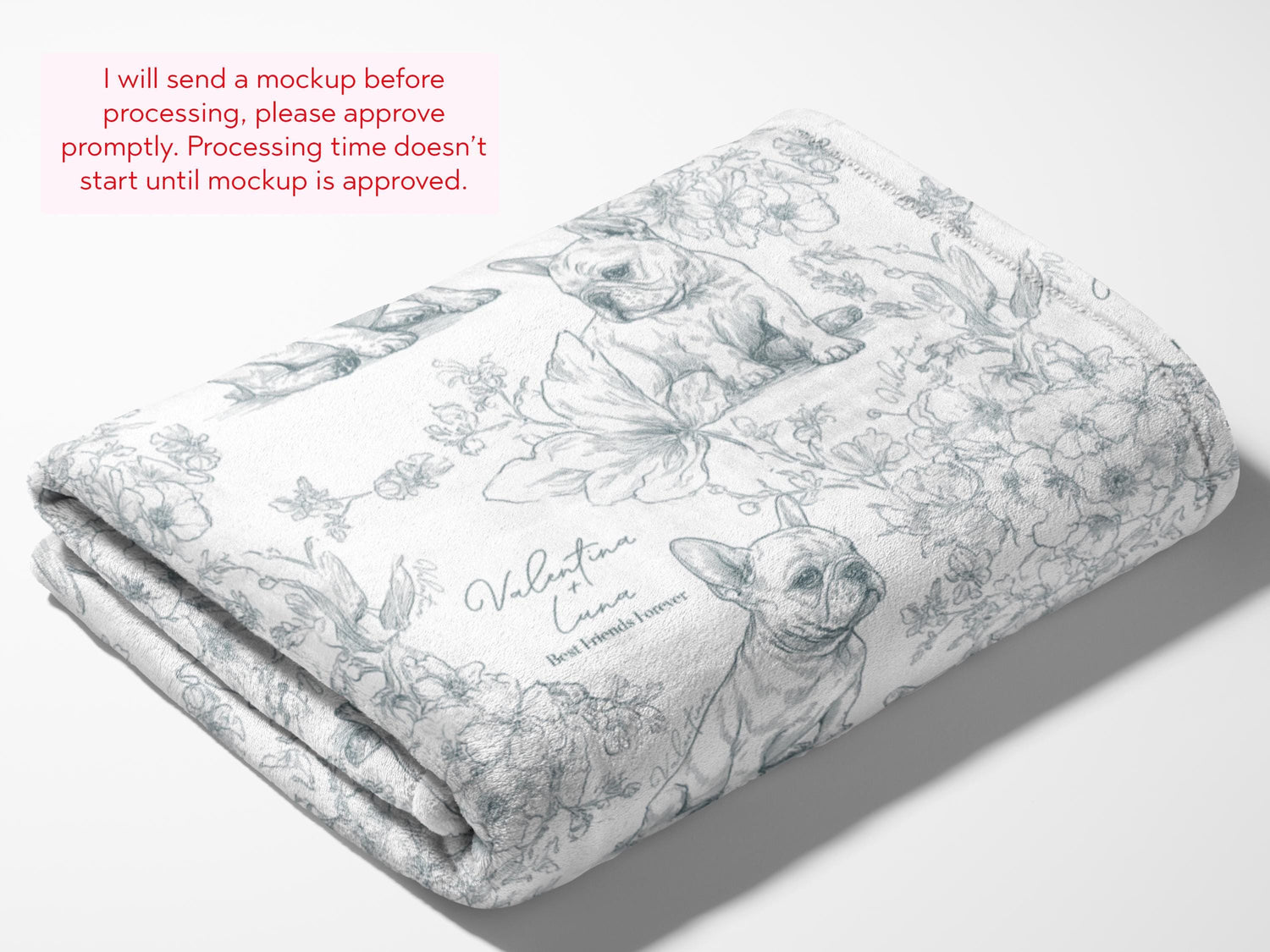 Personalized Toile French Bulldog Dog Swaddle Blanket Custom Baby Name and Pet Name Minky Nursery Gift Baby Shower New Best Friends Throw - Charles Alex