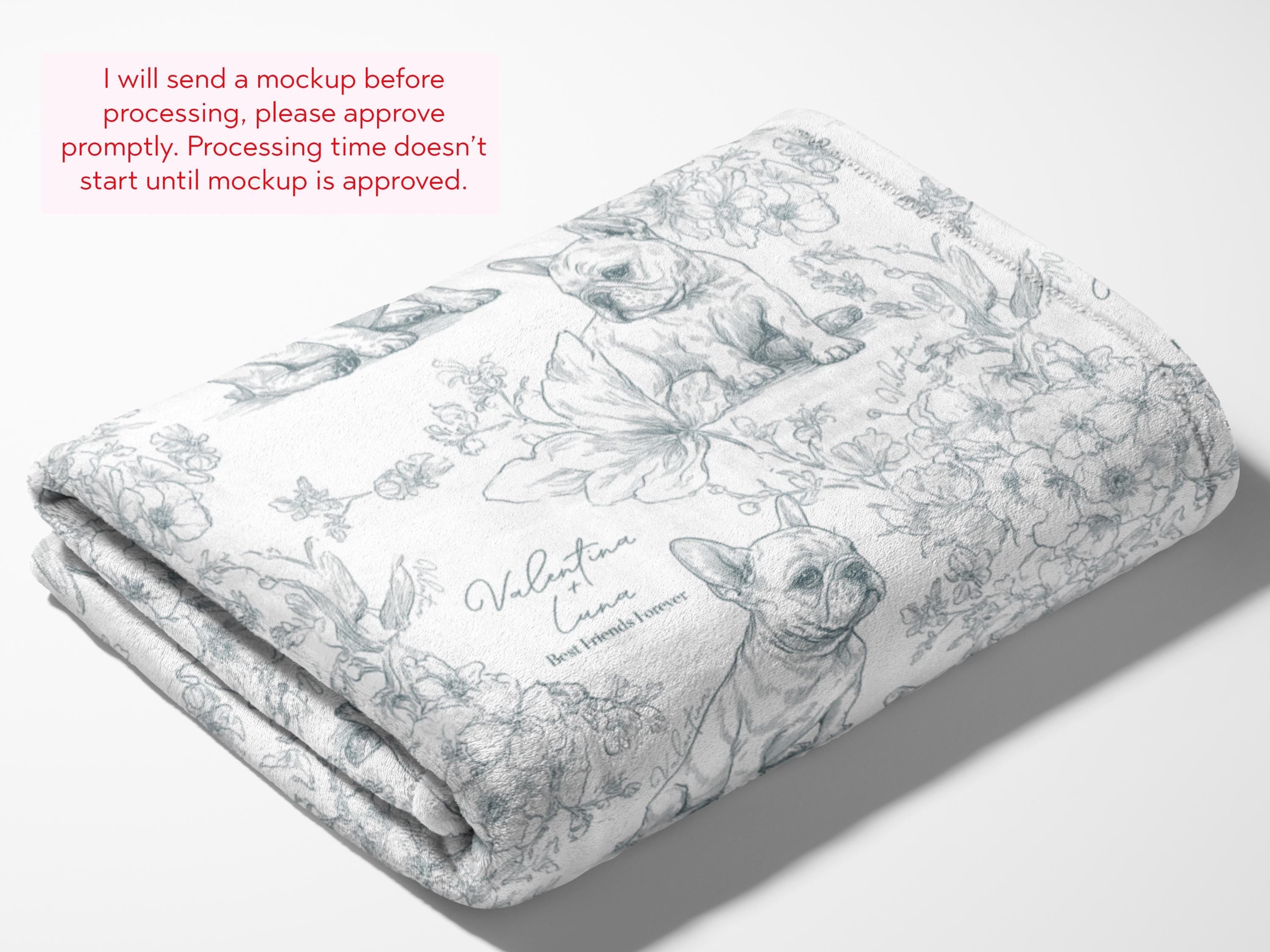 Personalized Toile French Bulldog Dog Swaddle Blanket Custom Baby Name and Pet Name Minky Nursery Gift Baby Shower New Best Friends Throw - Charles Alex