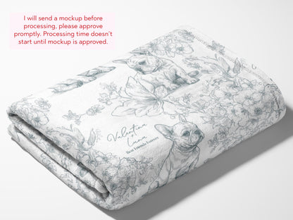 Personalized Toile French Bulldog Dog Swaddle Blanket Custom Baby Name and Pet Name Minky Nursery Gift Baby Shower New Best Friends Throw - Charles Alex