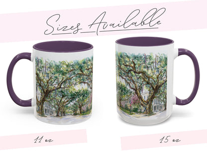 Mardi Gras Bead Tree Mug Watercolor New Orleans Oak Trees and Custom Phrase Gift Southern Coffee Cup NOLA Landscape Art Hostess Present - Charles Alex