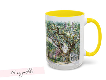 Mardi Gras Bead Tree Mug Watercolor New Orleans Oak Trees and Custom Phrase Gift Southern Coffee Cup NOLA Landscape Art Hostess Present - Charles Alex