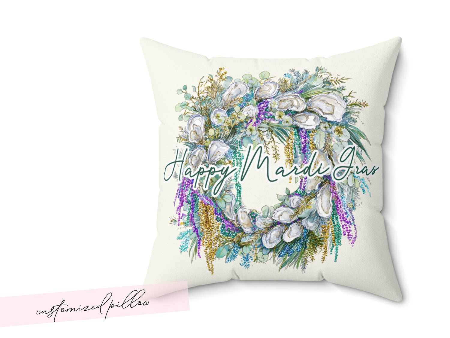 Mardi Gras Festive Oyster Pillow Cover Party Host Gift Hostess Guest Room Home Decor Carnival Season Print Southern Coastal Interior Design - Charles Alex