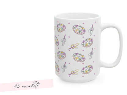Personalized Mardi Gras King Cake Bow Knife Ceramic Coffee Mug 15 oz Purple Green Gold NOLA Festive Holiday Gift White Custom Name Present - Charles Alex