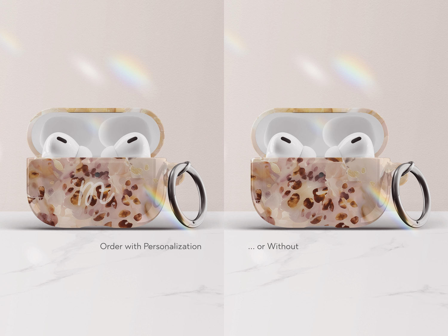 Tortoiseshell Airpods Pro Case Cover Blush Marble Protective Shell Accessory for Women With Keychain Aesthetic Luxury Gift For Her Tech - Charles Alex