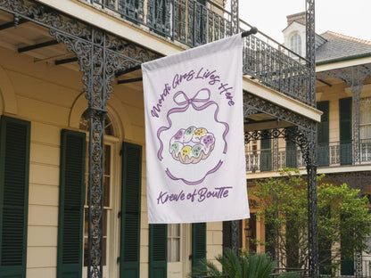 Mardi Gras Flag Pastel King Cake Garden Yard Sign Personalized Krewe Decor Outdoor Southern Home Banner Carnival Season Hostess Gift - Charles Alex