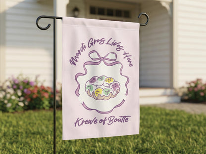 Mardi Gras Flag Pastel King Cake Garden Yard Sign Personalized Krewe Decor Outdoor Southern Home Banner Carnival Season Hostess Gift - Charles Alex