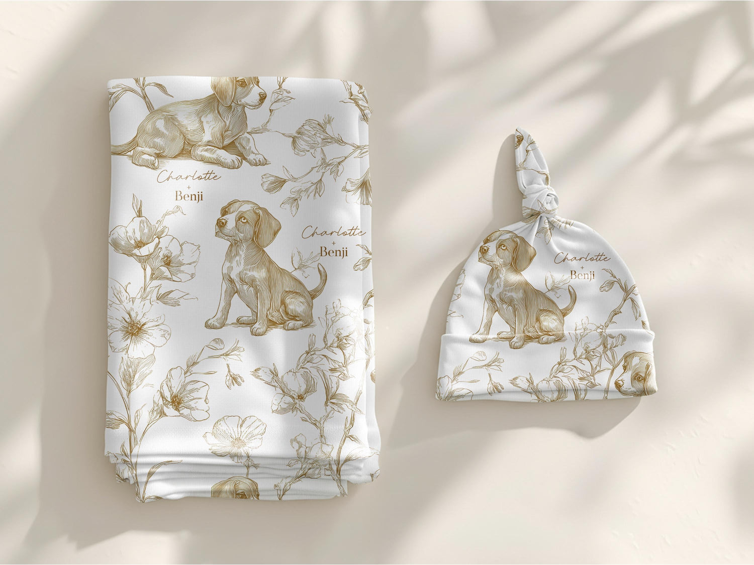 Beagle Baby Gift Personalized Puppy Swaddle Blanket With Name Newborn Girl Hospital Photo Prop Floral Toile Dog Print Custom Shower Present - Charles Alex