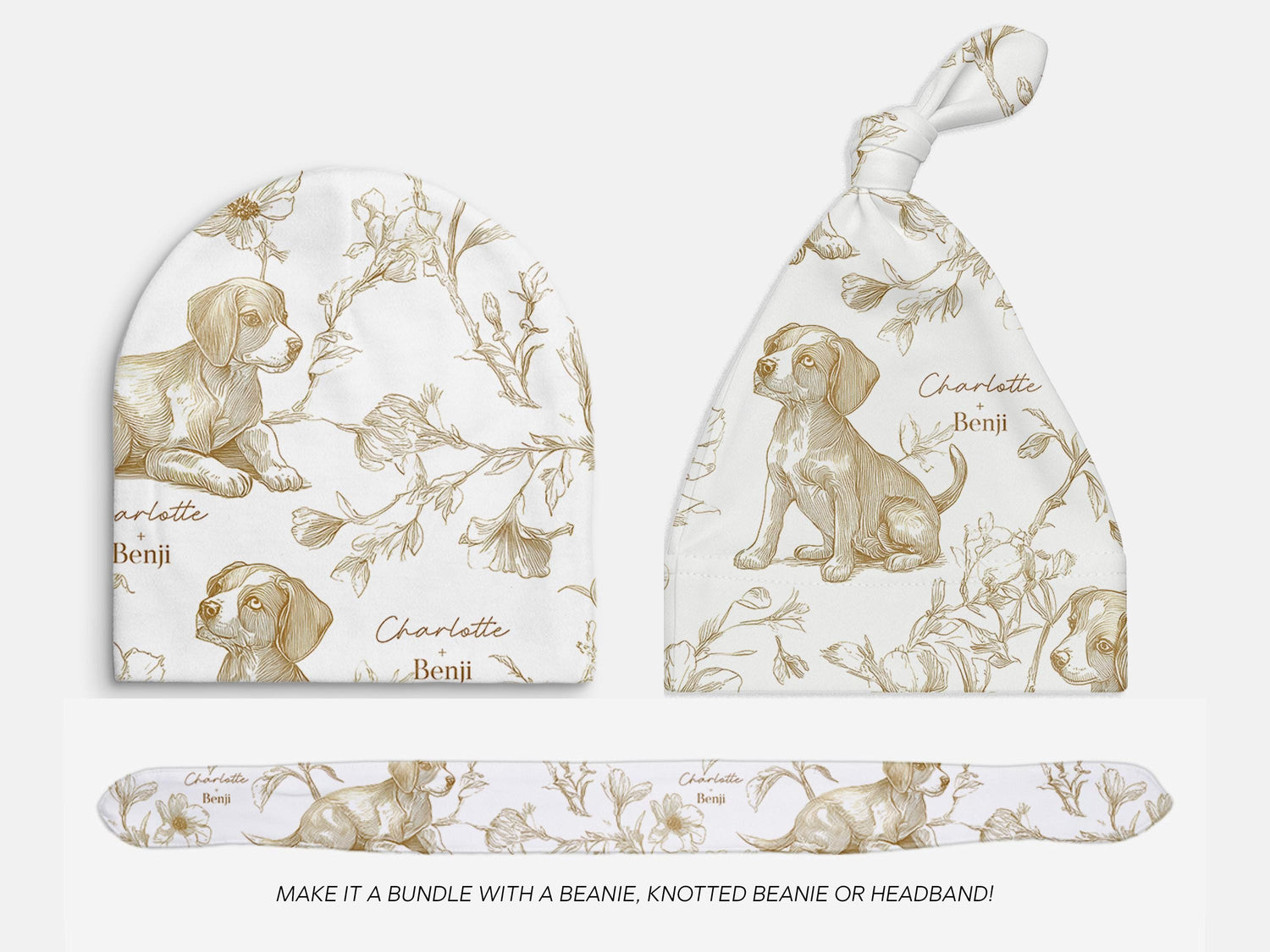 Beagle Baby Gift Personalized Puppy Swaddle Blanket With Name Newborn Girl Hospital Photo Prop Floral Toile Dog Print Custom Shower Present - Charles Alex