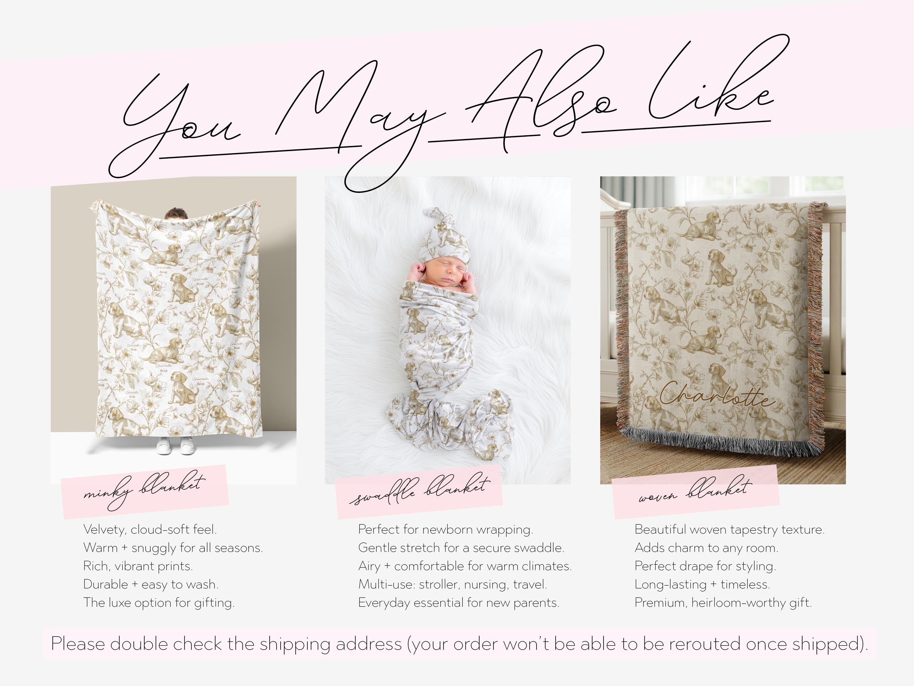 Beagle Baby Gift Personalized Puppy Swaddle Blanket With Name Newborn Girl Hospital Photo Prop Floral Toile Dog Print Custom Shower Present - Charles Alex