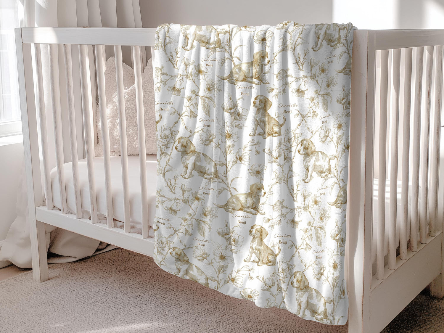 Beagle Baby Gift Personalized Puppy Swaddle Blanket With Name Newborn Girl Hospital Photo Prop Floral Toile Dog Print Custom Shower Present - Charles Alex