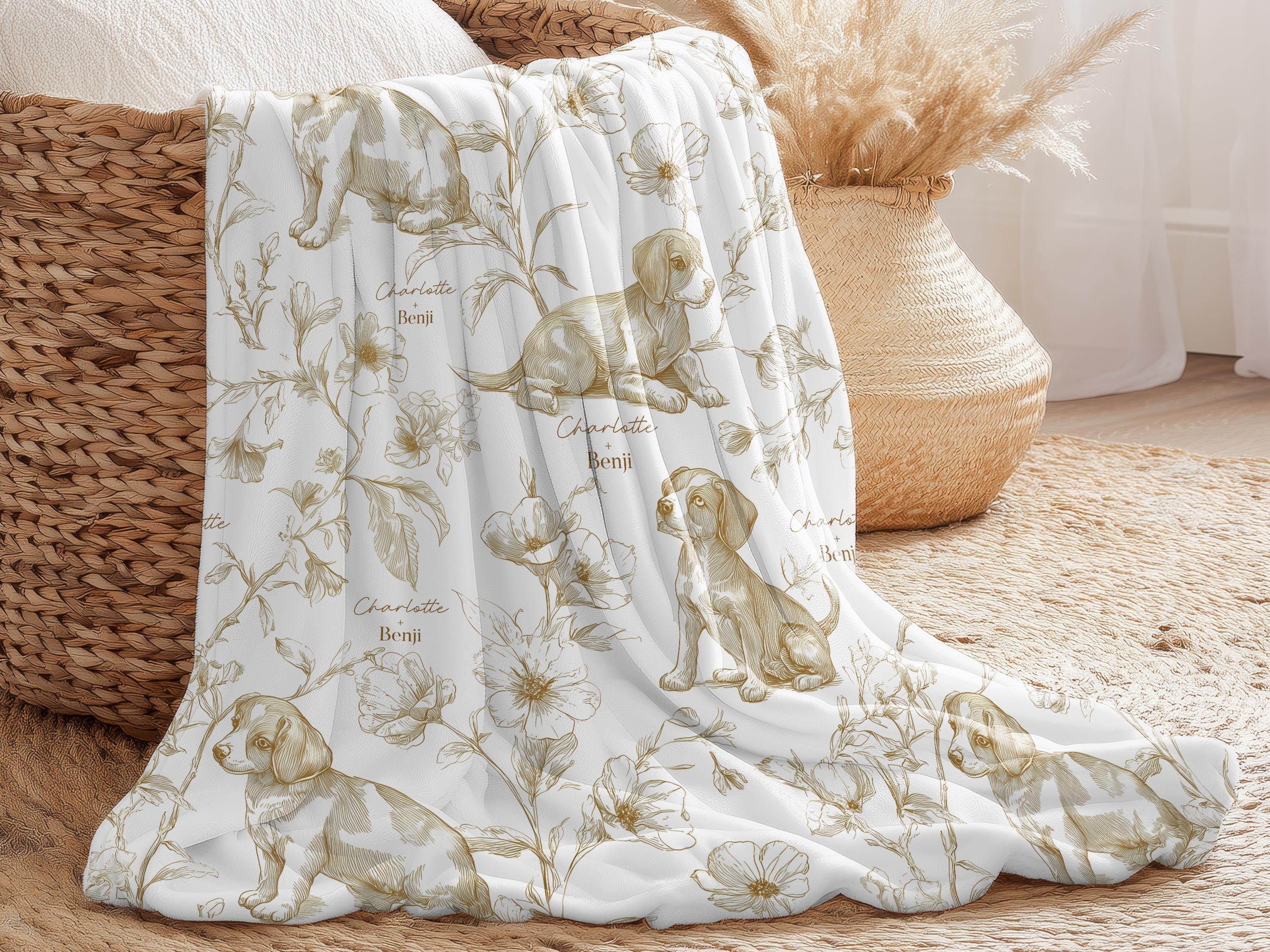 Beagle Baby Gift Personalized Puppy Swaddle Blanket With Name Newborn Girl Hospital Photo Prop Floral Toile Dog Print Custom Shower Present - Charles Alex