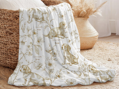 Beagle Baby Gift Personalized Puppy Swaddle Blanket With Name Newborn Girl Hospital Photo Prop Floral Toile Dog Print Custom Shower Present - Charles Alex