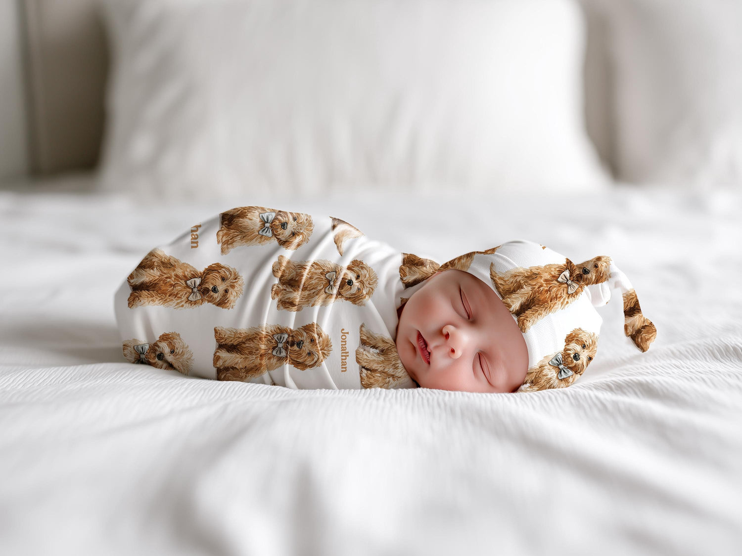 Goldendoodle Baby Swaddle Set With Name For Dog Loving New Parents First Newborn Doodle Coming Home Hospital Photo Outfit Baby Shower Gift - Charles Alex