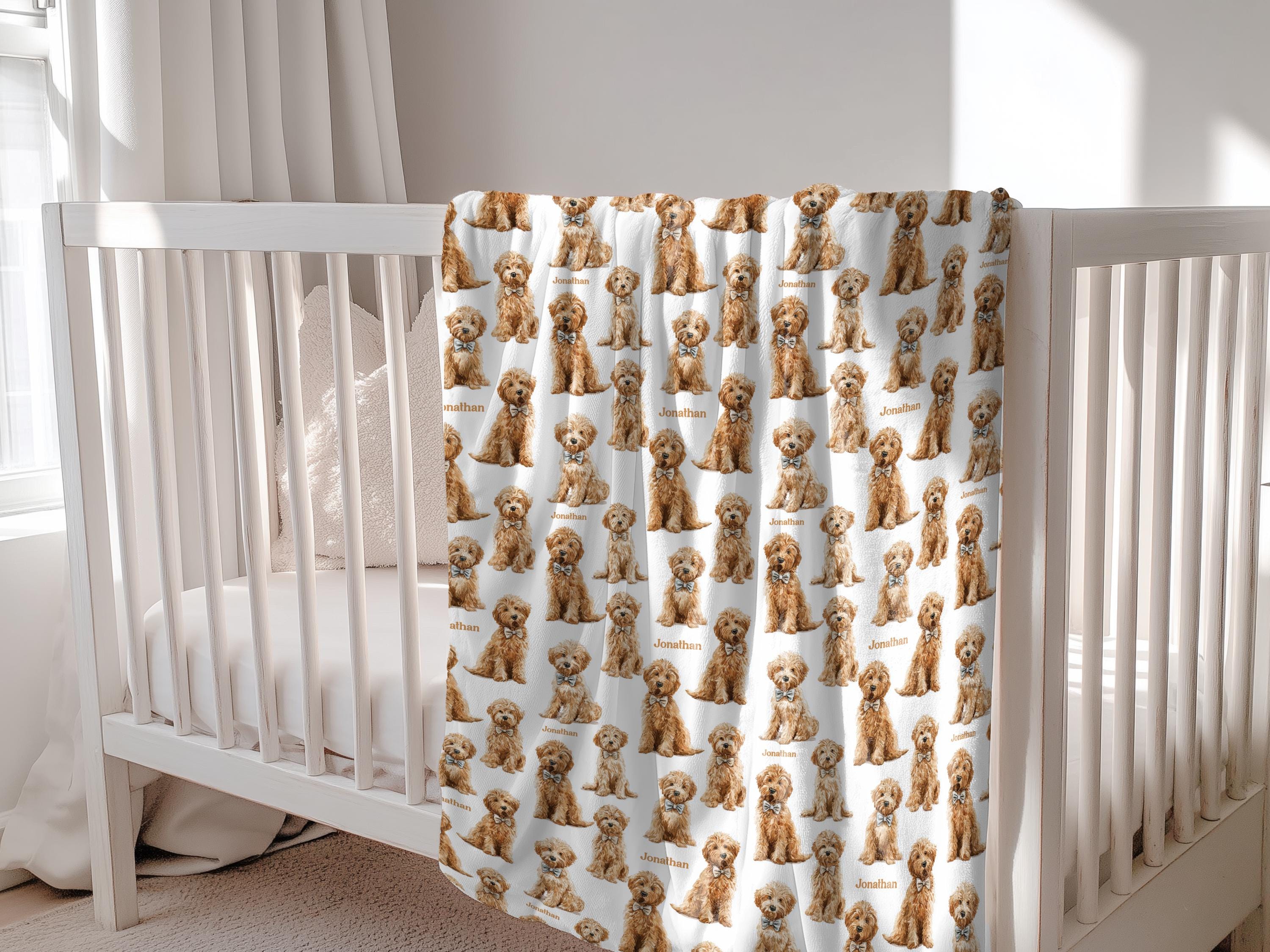 Goldendoodle Baby Swaddle Set With Name For Dog Loving New Parents First Newborn Doodle Coming Home Hospital Photo Outfit Baby Shower Gift - Charles Alex