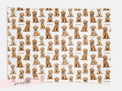 Goldendoodle Baby Swaddle Set With Name For Dog Loving New Parents First Newborn Doodle Coming Home Hospital Photo Outfit Baby Shower Gift - Charles Alex
