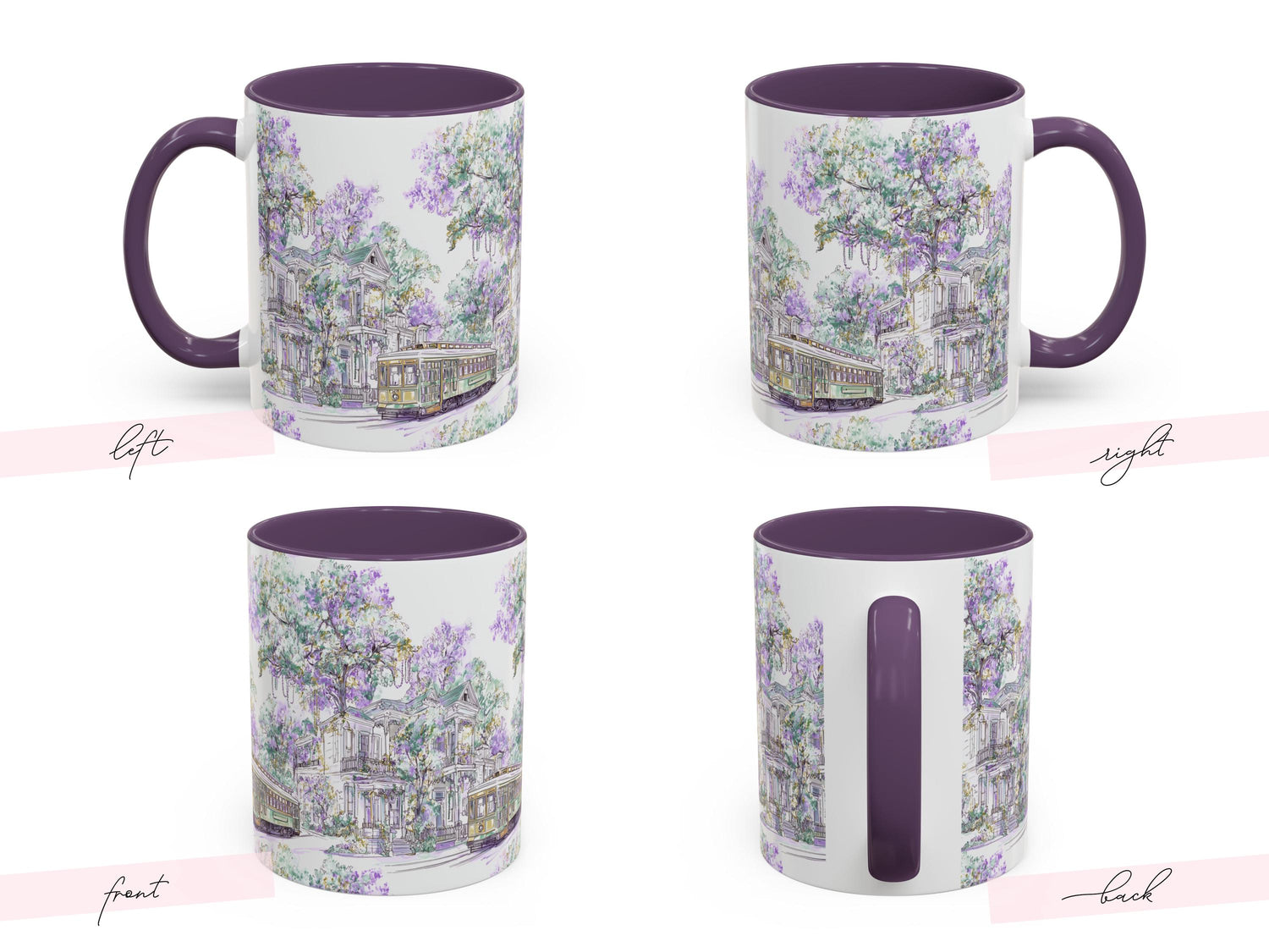 Mardi Gras Coffee Cup New Orleans Streetcar Mug St Charles Avenue Houses Ceramic Gift NOLA Sketch Art Present 11oz 15oz Dishwasher Safe - Charles Alex