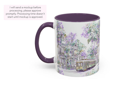 Mardi Gras Coffee Cup New Orleans Streetcar Mug St Charles Avenue Houses Ceramic Gift NOLA Sketch Art Present 11oz 15oz Dishwasher Safe - Charles Alex