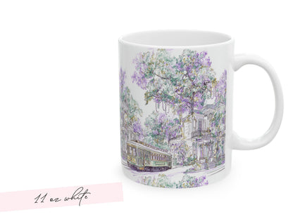 Mardi Gras Coffee Cup New Orleans Streetcar Mug St Charles Avenue Houses Ceramic Gift NOLA Sketch Art Present 11oz 15oz Dishwasher Safe - Charles Alex
