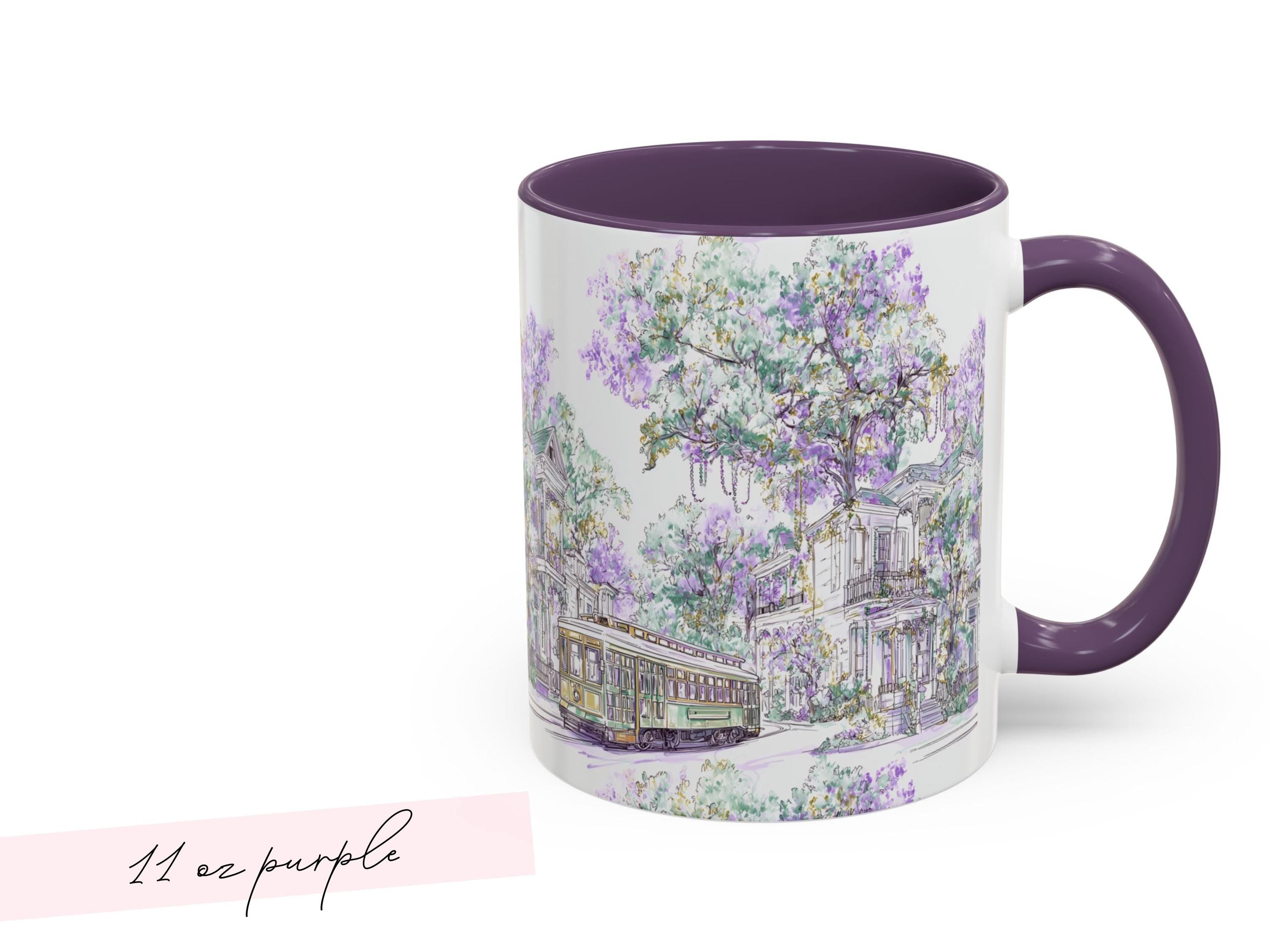 Mardi Gras Coffee Cup New Orleans Streetcar Mug St Charles Avenue Houses Ceramic Gift NOLA Sketch Art Present 11oz 15oz Dishwasher Safe - Charles Alex