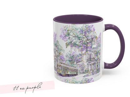 Mardi Gras Coffee Cup New Orleans Streetcar Mug St Charles Avenue Houses Ceramic Gift NOLA Sketch Art Present 11oz 15oz Dishwasher Safe - Charles Alex