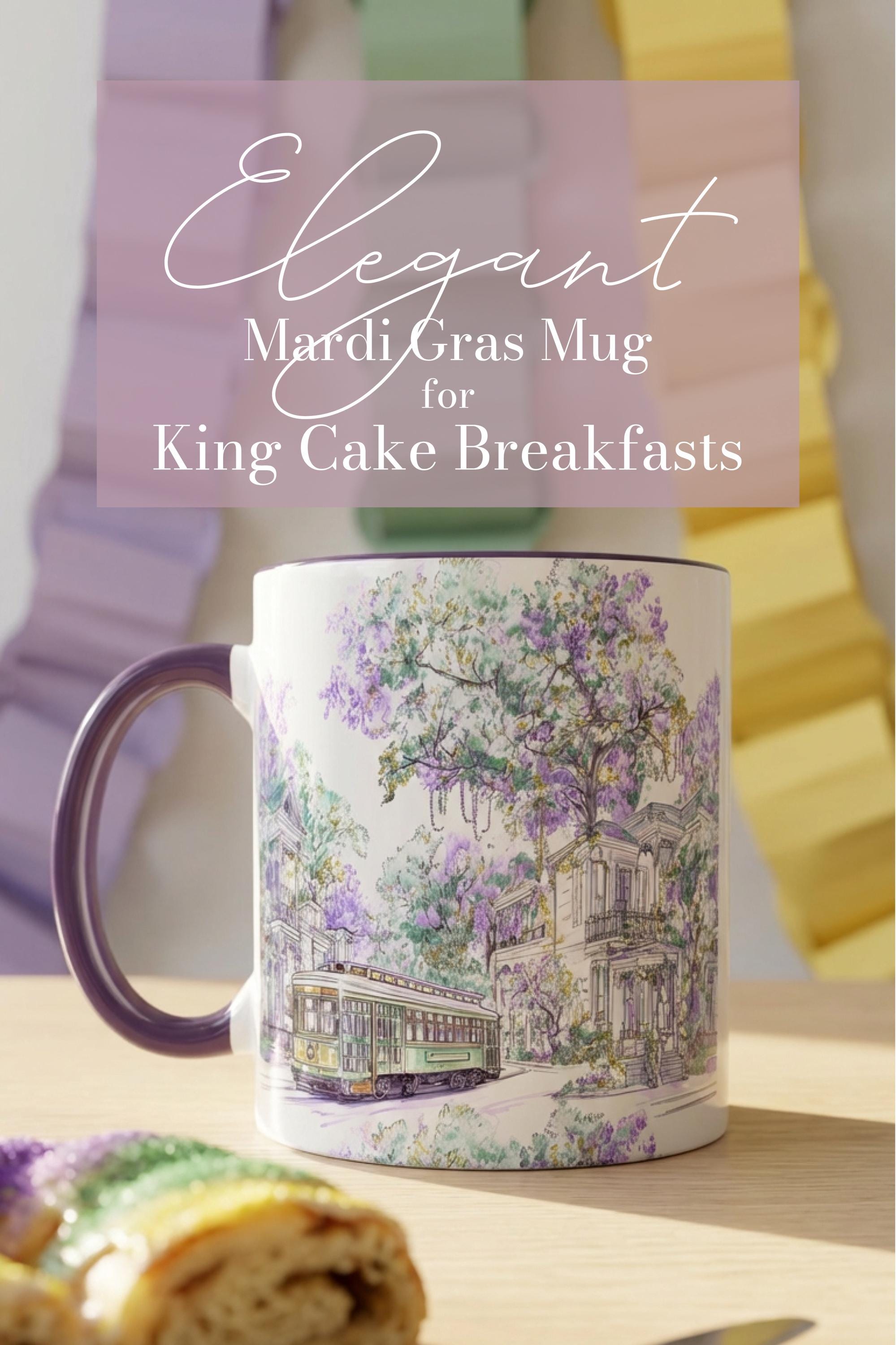 Mardi Gras Coffee Cup New Orleans Streetcar Mug St Charles Avenue Houses Ceramic Gift NOLA Sketch Art Present 11oz 15oz Dishwasher Safe - Charles Alex