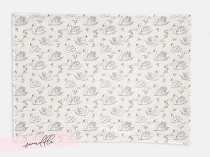Personalized Swan Baby Swaddle Set Name Newborn Girl Hospital Outfit Custom Blanket Beanie Keepsake Shower Gift Heirloom Nursery Decor - Charles Alex