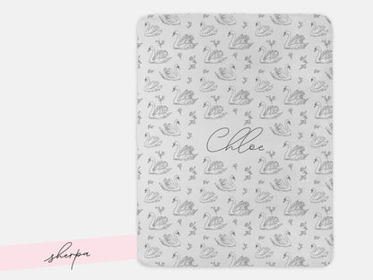Elegant Swan Baby Blanket Personalized Minky Name Neutral Nursery Decor Heirloom Keepsake Woven Throw Newborn Girl Gift Sherpa Crib Bedding - Charles Alex
