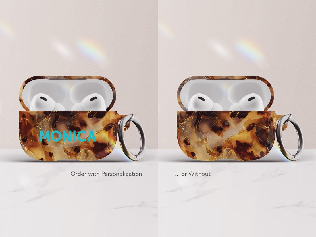 Personalized Tortoiseshell AirPod Case Custom Protective Cover Brown Marble Pattern Stylish Accessory Gift for Her Modern Tech Present - Charles Alex